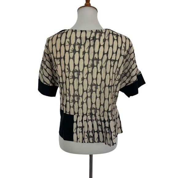 Cotelac Blouse 0 Short Sleeve Black Tan Artsy Unique Workwear - Picture 5 of 8